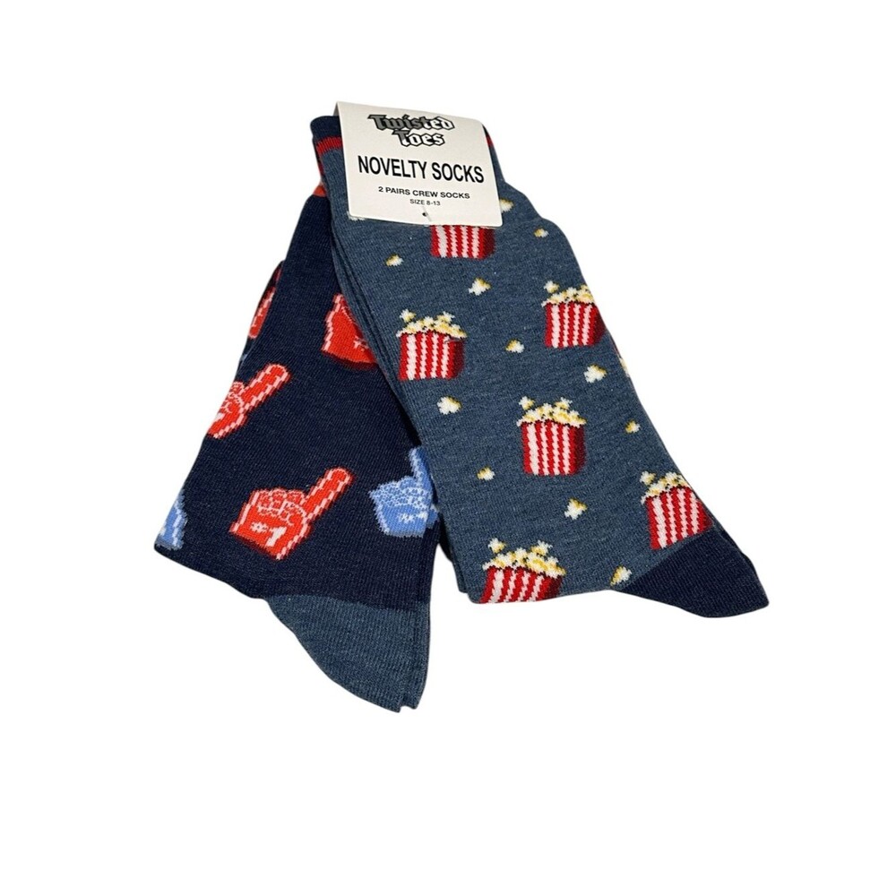 Twisted Toes Crew Socks Mens 8-13 NEW 2 Pair Popcorn Buckets #1 Fan